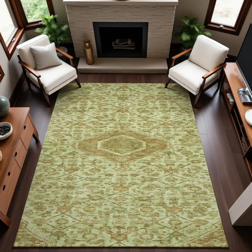 Sage And Salmon Floral Washable Area Rug With UV Protection Photo 5