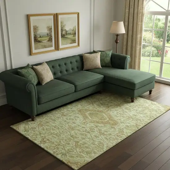 Sage And Salmon Floral Washable Area Rug With UV Protection Photo 2