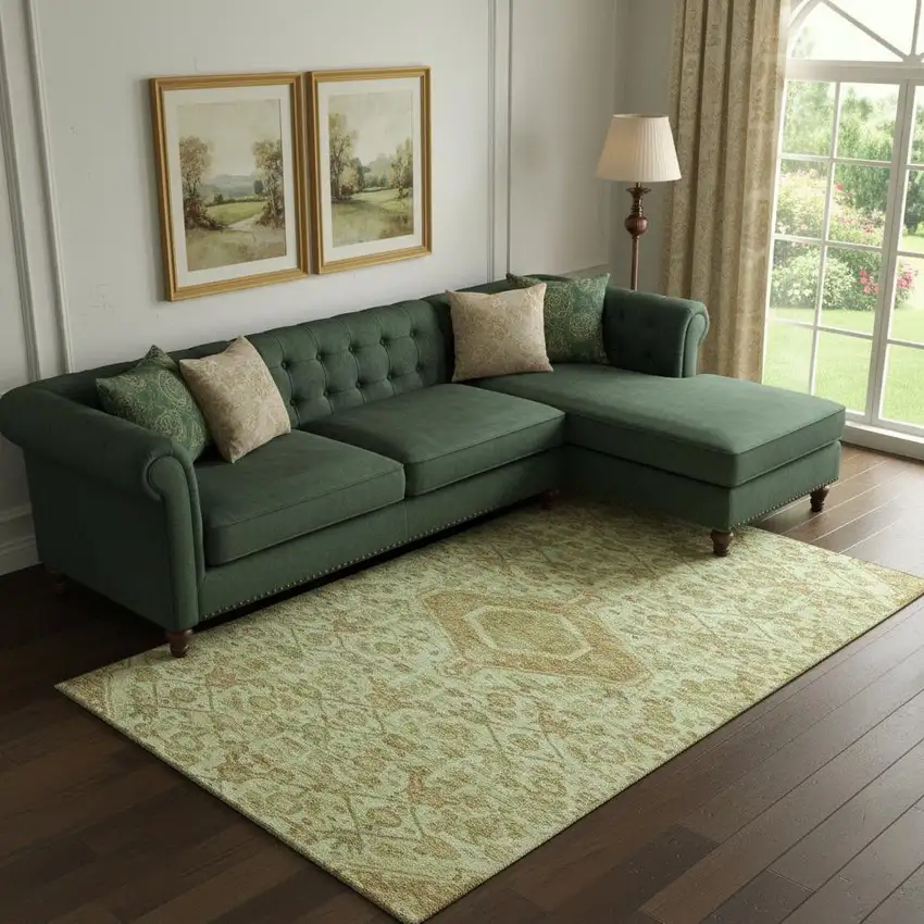 Sage And Salmon Floral Washable Area Rug With UV Protection Photo 2