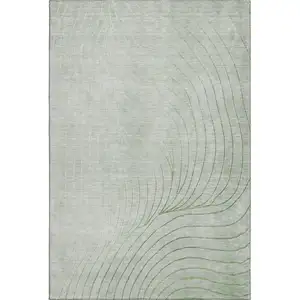 Photo of Sage And Silver Abstract Washable Area Rug With UV Protection