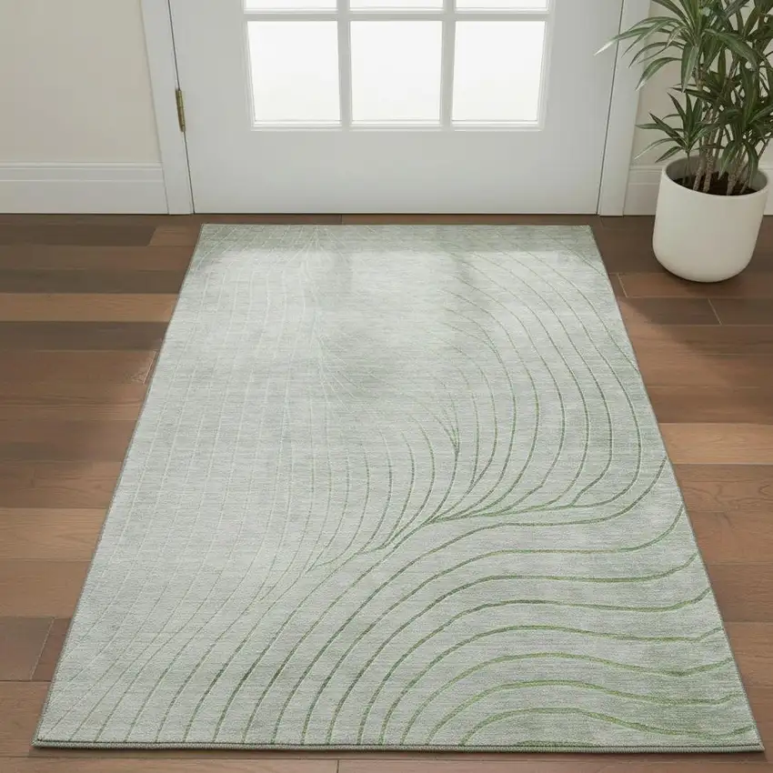 Sage And Silver Abstract Washable Area Rug With UV Protection Photo 2