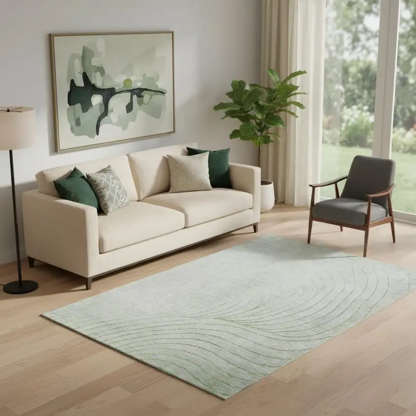 Sage And Silver Abstract Washable Area Rug With UV Protection Photo 2