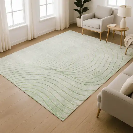 Sage And Silver Abstract Washable Area Rug With UV Protection Photo 6