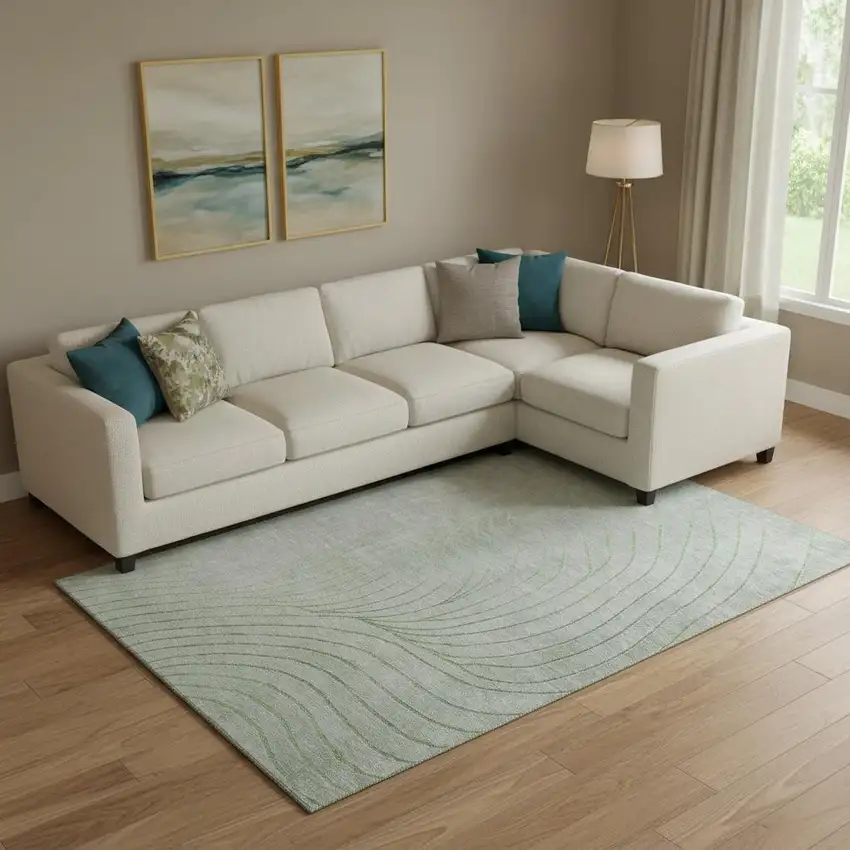 Sage And Silver Abstract Washable Area Rug With UV Protection Photo 2