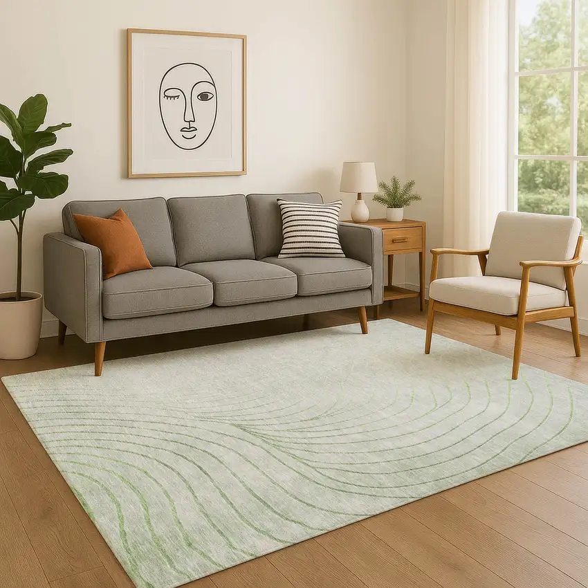 Sage And Silver Abstract Washable Area Rug With UV Protection Photo 5