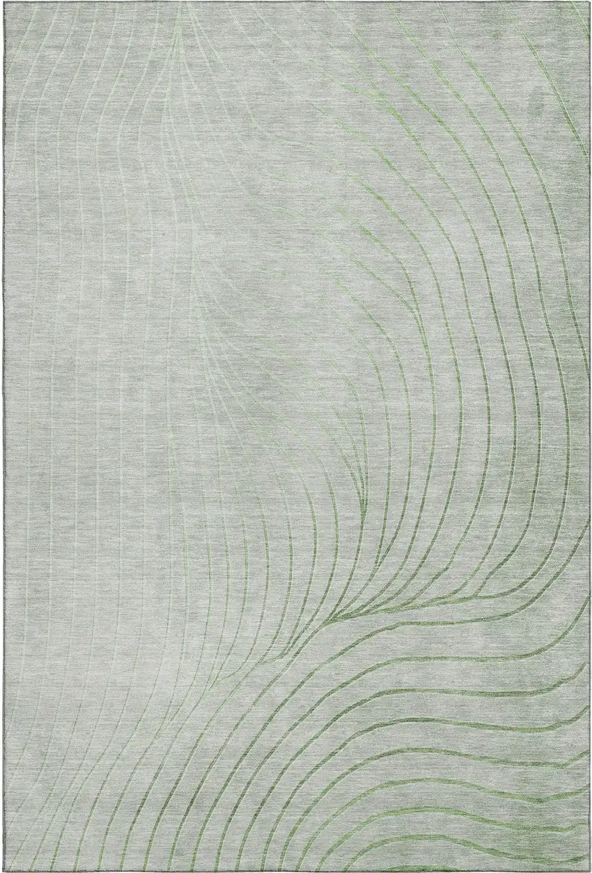 Sage And Silver Abstract Washable Area Rug With UV Protection Photo 1