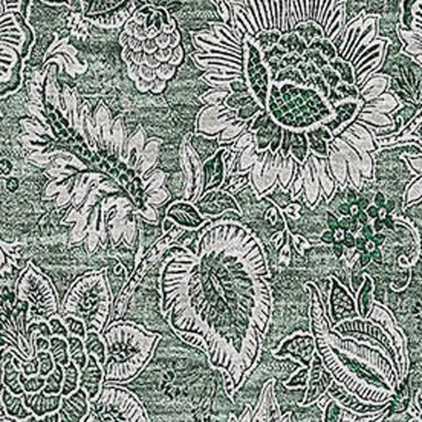 Sage And Silver Floral Washable Area Rug With UV Protection Photo 2