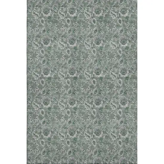 Sage And Silver Floral Washable Area Rug With UV Protection Photo 1