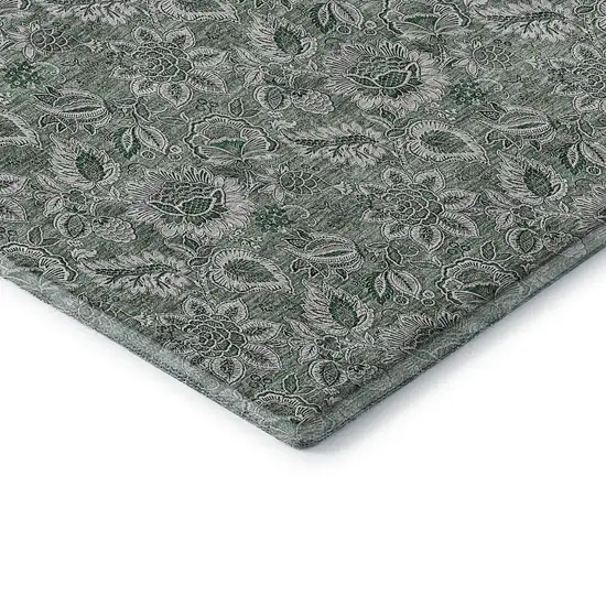 Sage And Silver Floral Washable Area Rug With UV Protection Photo 7