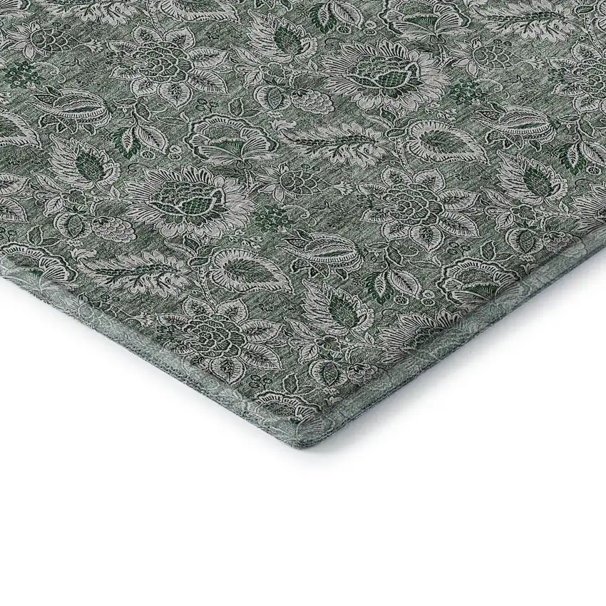 Sage And Silver Floral Washable Area Rug With UV Protection Photo 7