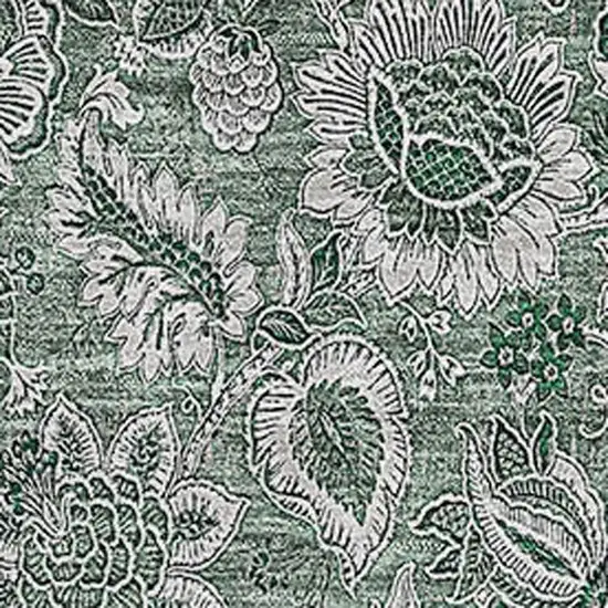 Sage And Silver Floral Washable Area Rug With UV Protection Photo 2