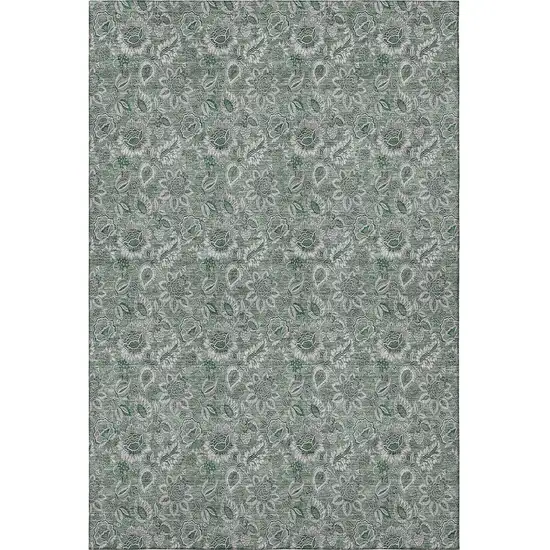 Sage And Silver Floral Washable Area Rug With UV Protection Photo 3