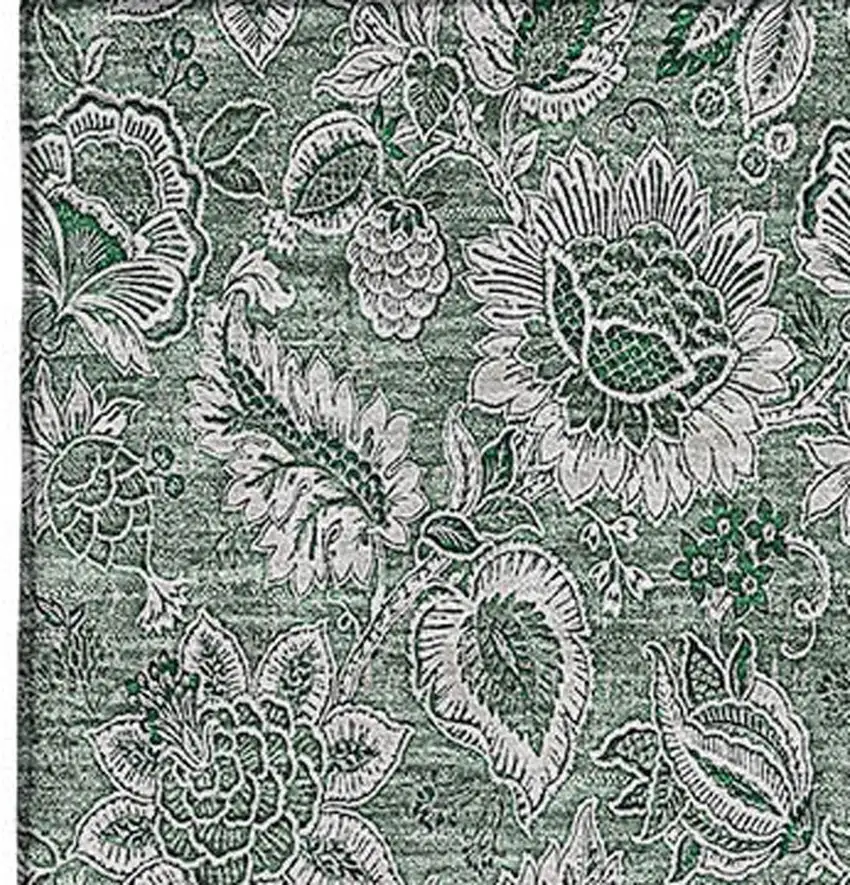 Sage And Silver Floral Washable Area Rug With UV Protection Photo 3