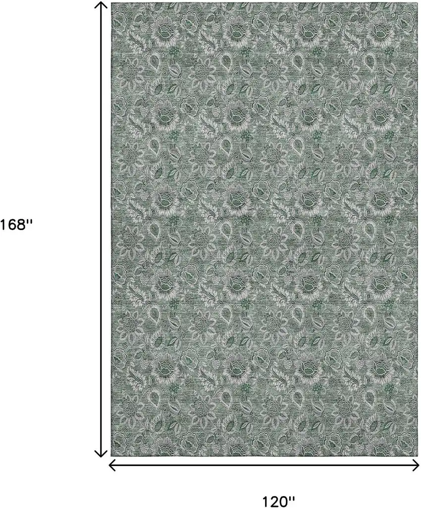 Sage And Silver Floral Washable Area Rug With UV Protection Photo 3