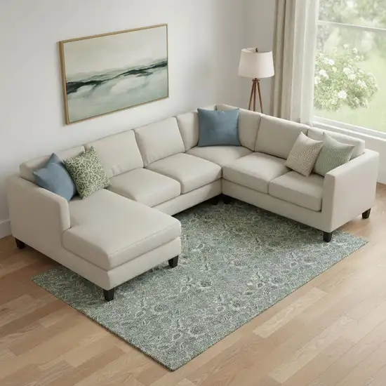 Sage And Silver Floral Washable Area Rug With UV Protection Photo 1