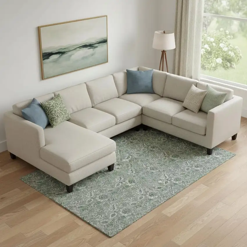 Sage And Silver Floral Washable Area Rug With UV Protection Photo 1