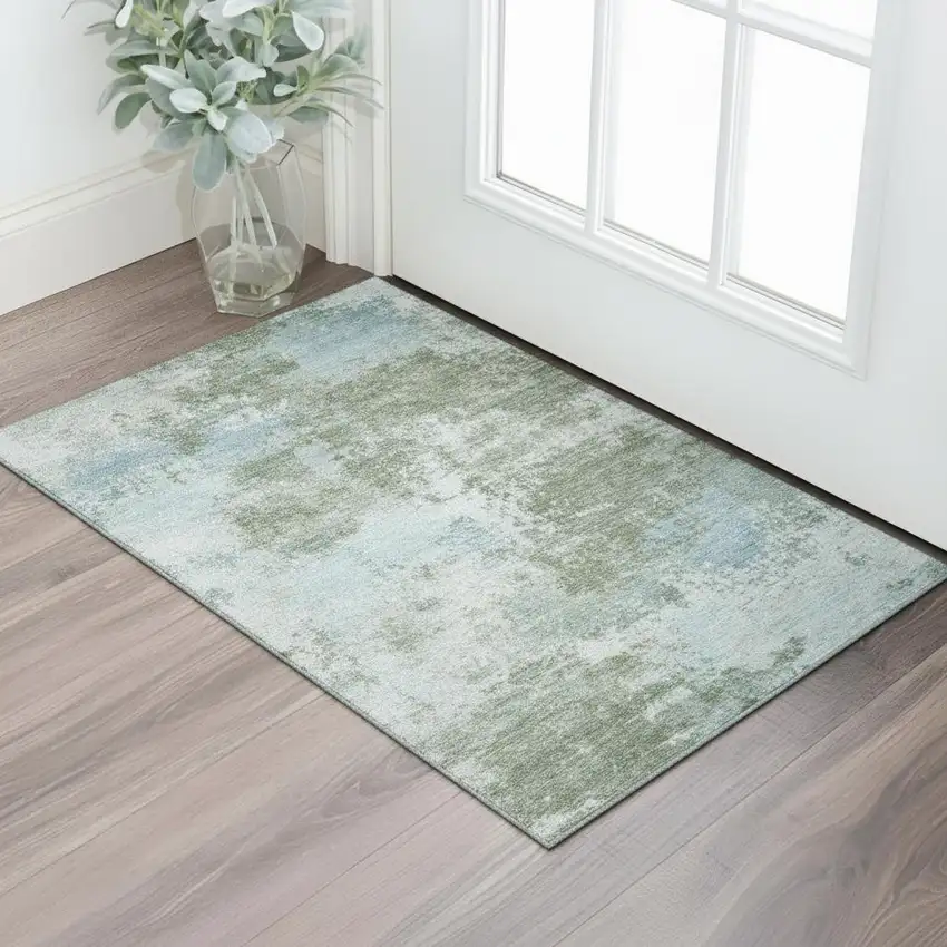 Sage And Sky Blue Abstract Washable Area Rug With UV Protection Photo 2