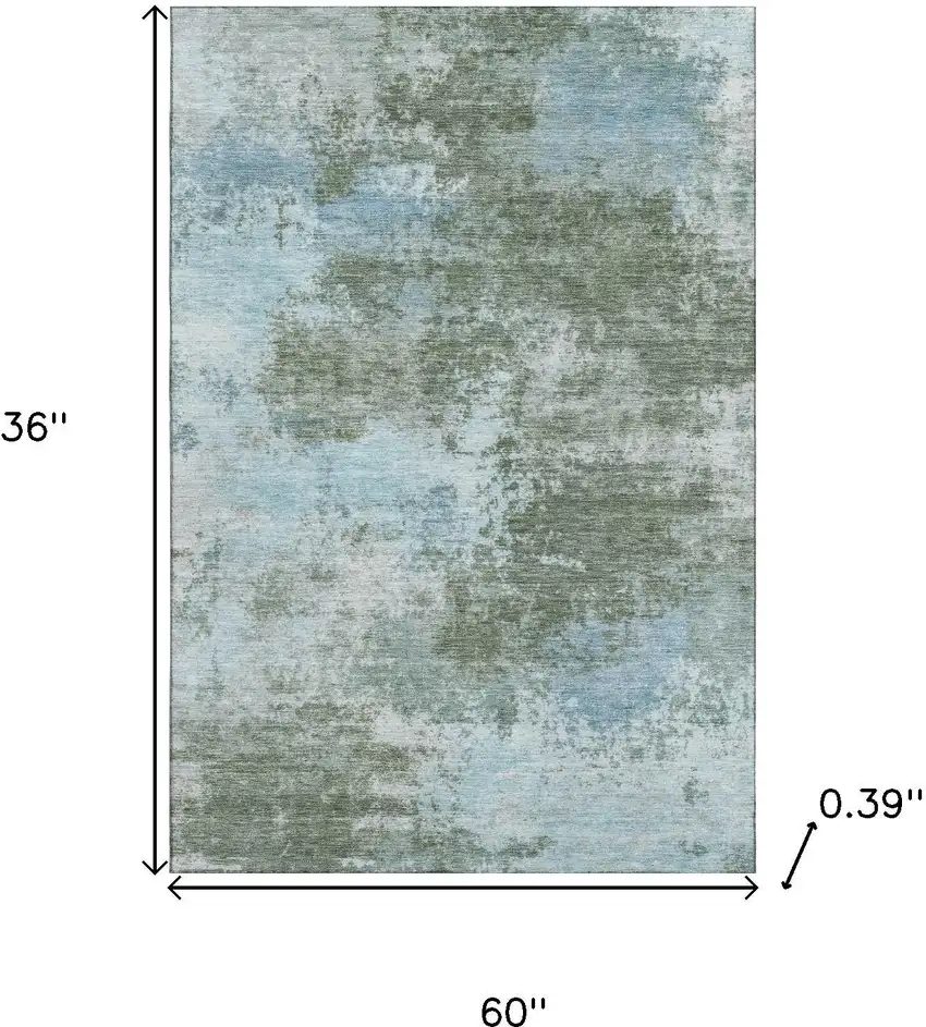 Sage And Sky Blue Abstract Washable Area Rug With UV Protection Photo 9