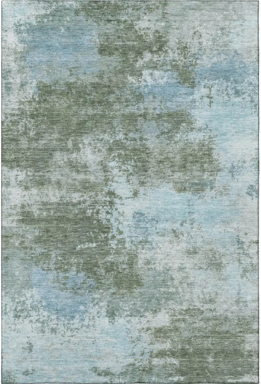 Sage And Sky Blue Abstract Washable Area Rug With UV Protection Photo 4