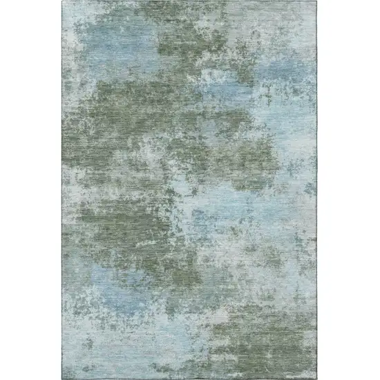 Sage And Sky Blue Abstract Washable Area Rug With UV Protection Photo 3