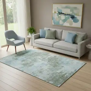 Photo of Sage And Sky Blue Abstract Washable Area Rug With UV Protection