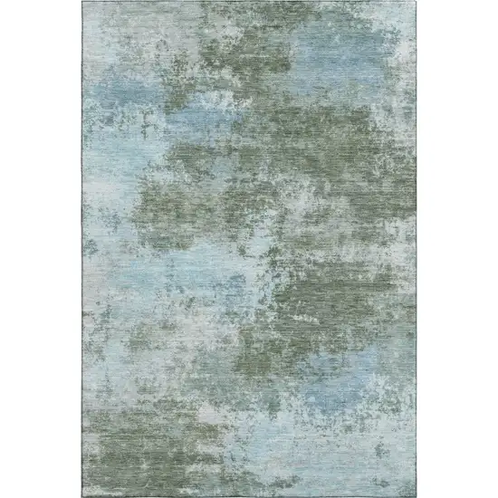 Sage And Sky Blue Abstract Washable Area Rug With UV Protection Photo 1
