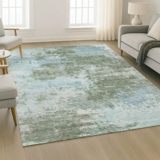 Sage And Sky Blue Abstract Washable Area Rug With UV Protection Photo 5