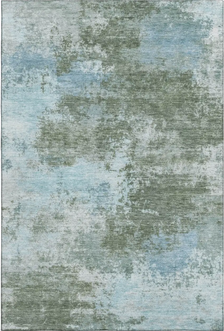 Sage And Sky Blue Abstract Washable Area Rug With UV Protection Photo 1