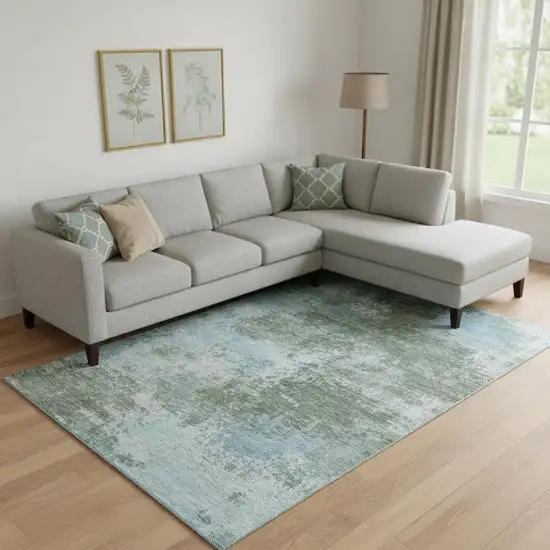 Sage And Sky Blue Abstract Washable Area Rug With UV Protection Photo 2