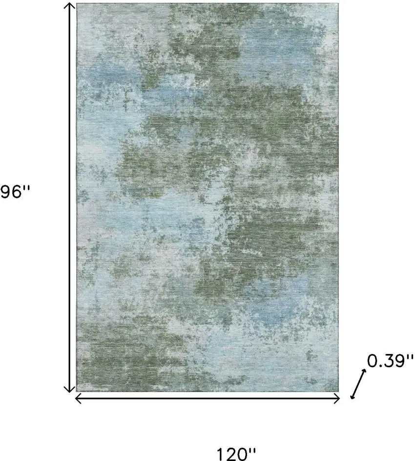 Sage And Sky Blue Abstract Washable Area Rug With UV Protection Photo 9