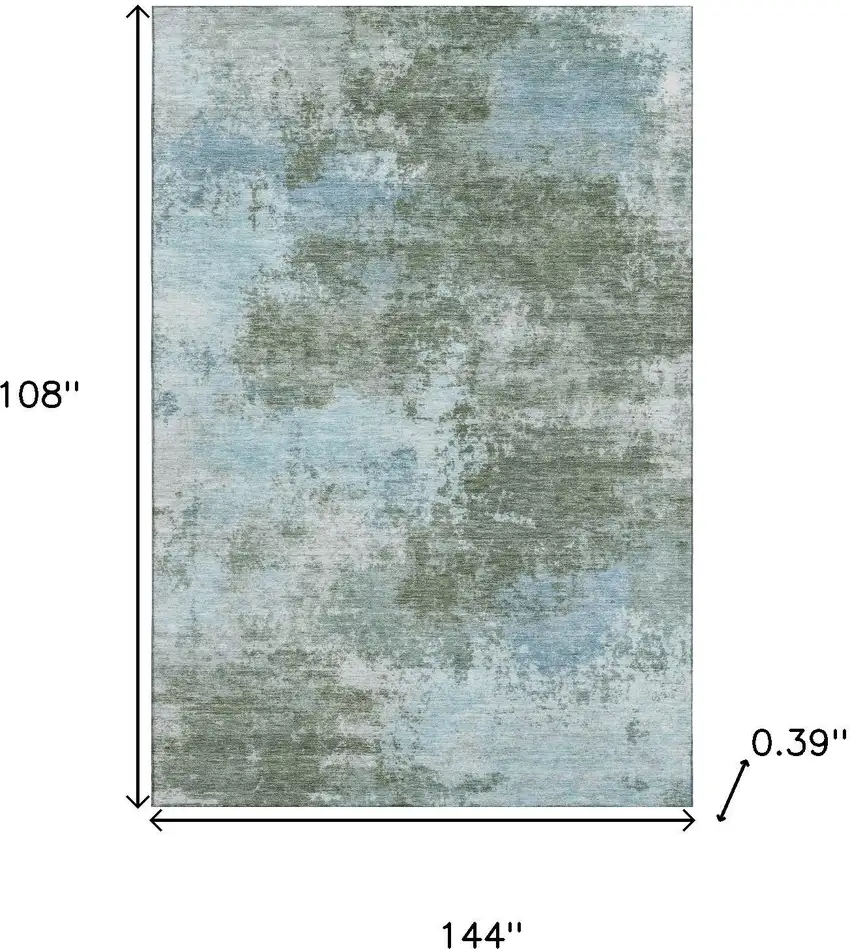 Sage And Sky Blue Abstract Washable Area Rug With UV Protection Photo 9