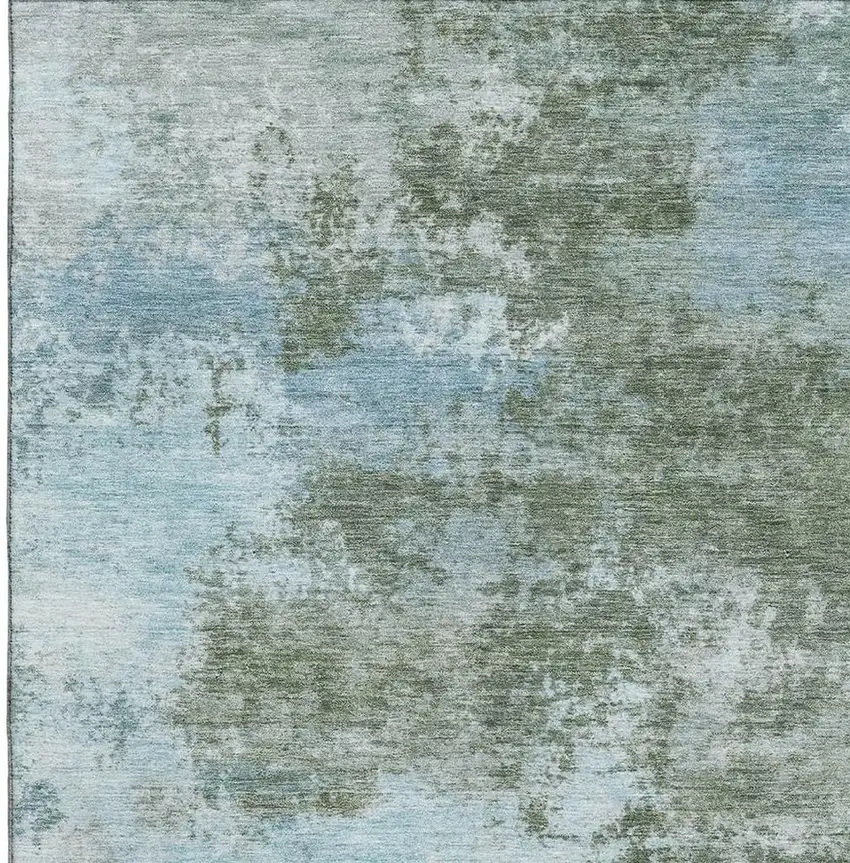 Sage And Sky Blue Abstract Washable Area Rug With UV Protection Photo 3