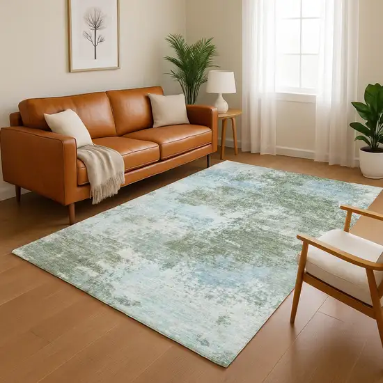 Sage And Sky Blue Abstract Washable Area Rug With UV Protection Photo 5