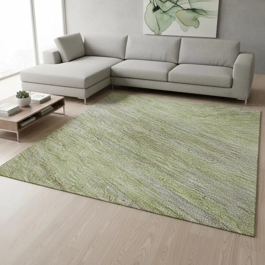 Sage And Taupe Abstract Washable Area Rug With UV Protection Photo 2