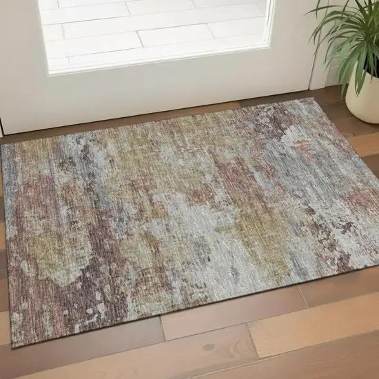 Sage And Teal Abstract Washable Area Rug With UV Protection Photo 2