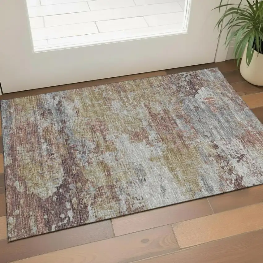 Sage And Teal Abstract Washable Area Rug With UV Protection Photo 2