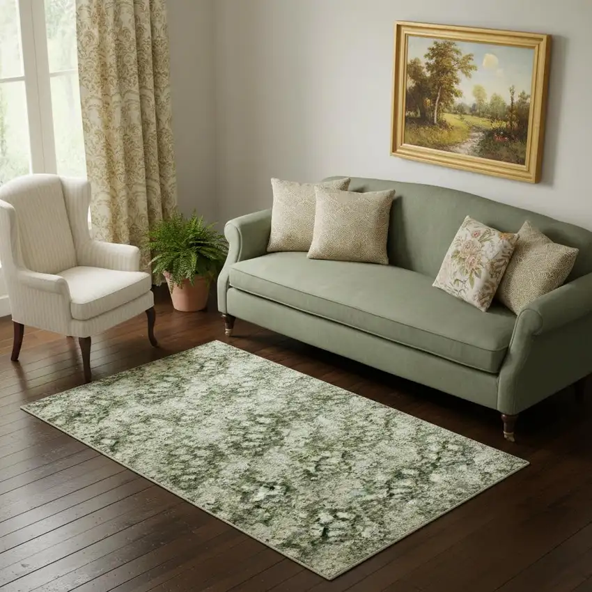 Sage And Teal Abstract Washable Area Rug With UV Protection Photo 1
