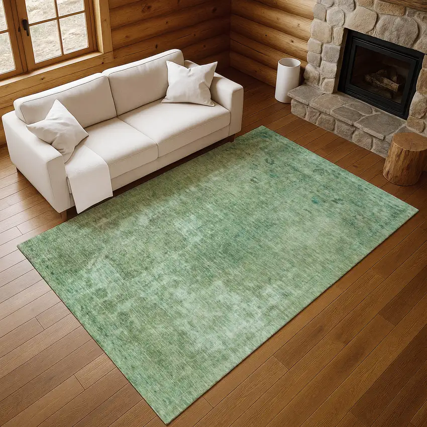 Sage And Teal Abstract Washable Area Rug With UV Protection Photo 5