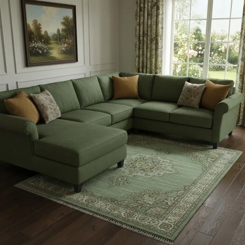 Sage And Teal Abstract Washable Area Rug With UV Protection Photo 2