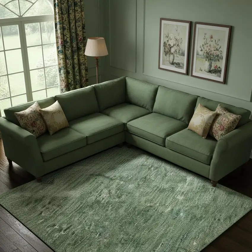 Sage And Teal Abstract Washable Area Rug With UV Protection Photo 2