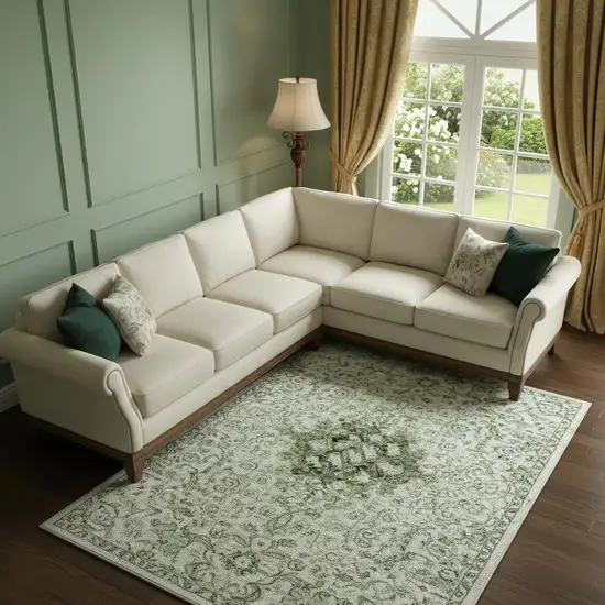 Sage And Teal Abstract Washable Area Rug With UV Protection Photo 1