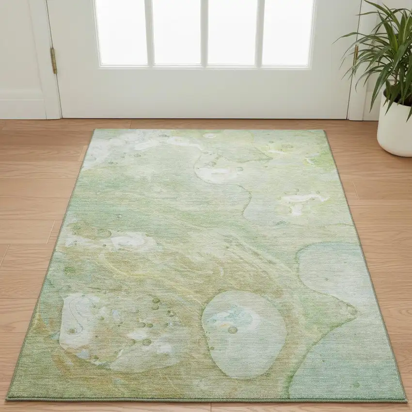 Sage And Teal Abstract Washable Area Rug With UV Protection Photo 2