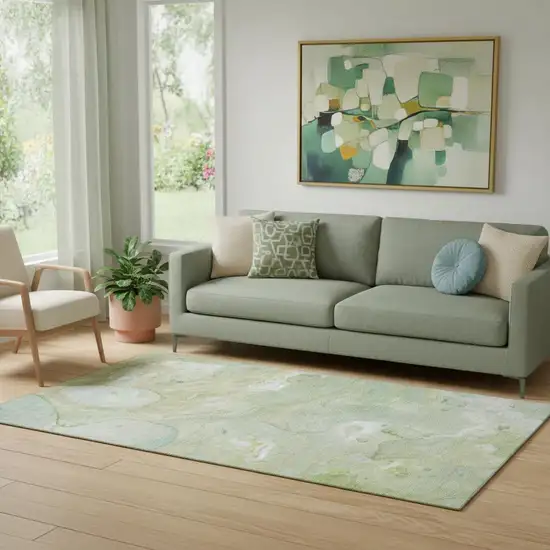 Sage And Teal Abstract Washable Area Rug With UV Protection Photo 2