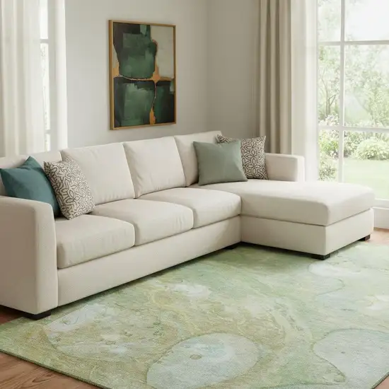 Sage And Teal Abstract Washable Area Rug With UV Protection Photo 2