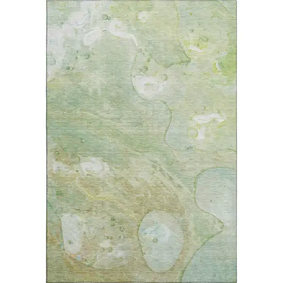 Sage And Teal Abstract Washable Area Rug With UV Protection Photo 1
