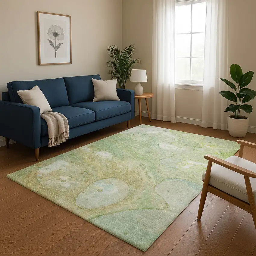 Sage And Teal Abstract Washable Area Rug With UV Protection Photo 5