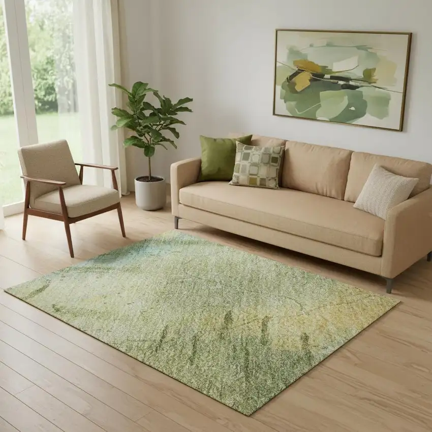 Sage And Teal Abstract Washable Area Rug With UV Protection Photo 2