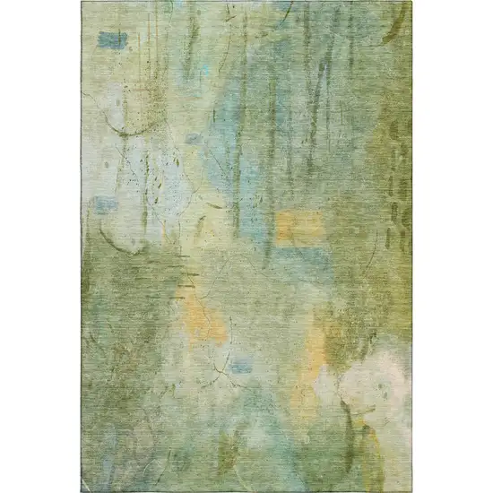 Sage And Teal Abstract Washable Area Rug With UV Protection Photo 5