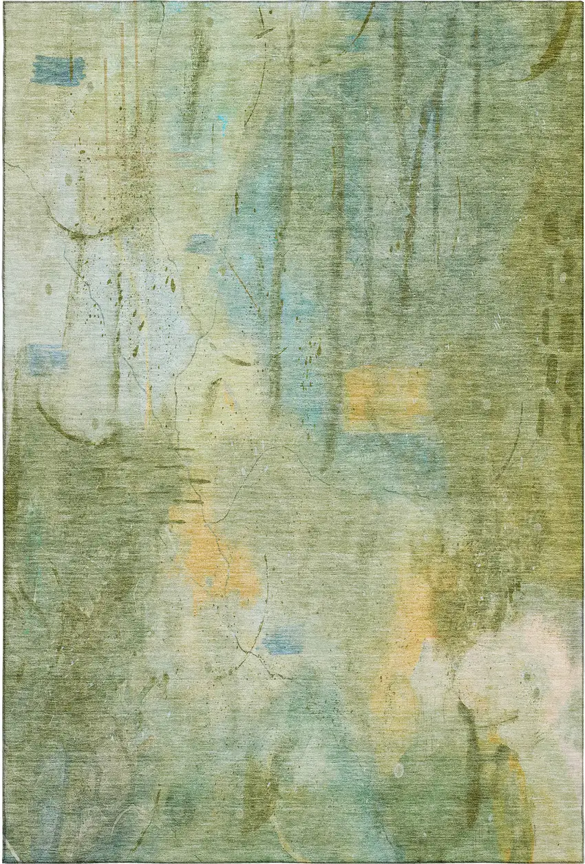 Sage And Teal Abstract Washable Area Rug With UV Protection Photo 6