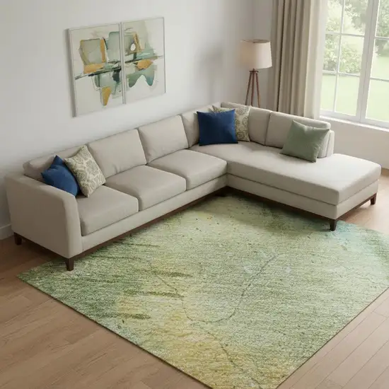 Sage And Teal Abstract Washable Area Rug With UV Protection Photo 2